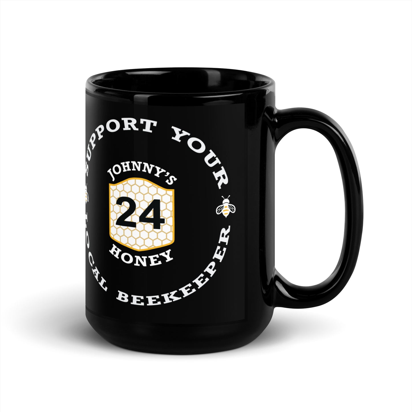 Black Glossy Mug- Support Your Local Beekeeper