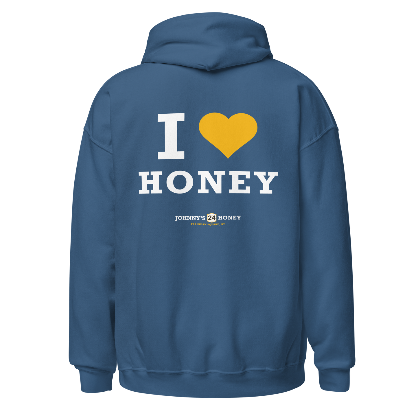 Unisex Hoodie- Bee in Front, I Love Honey in Back