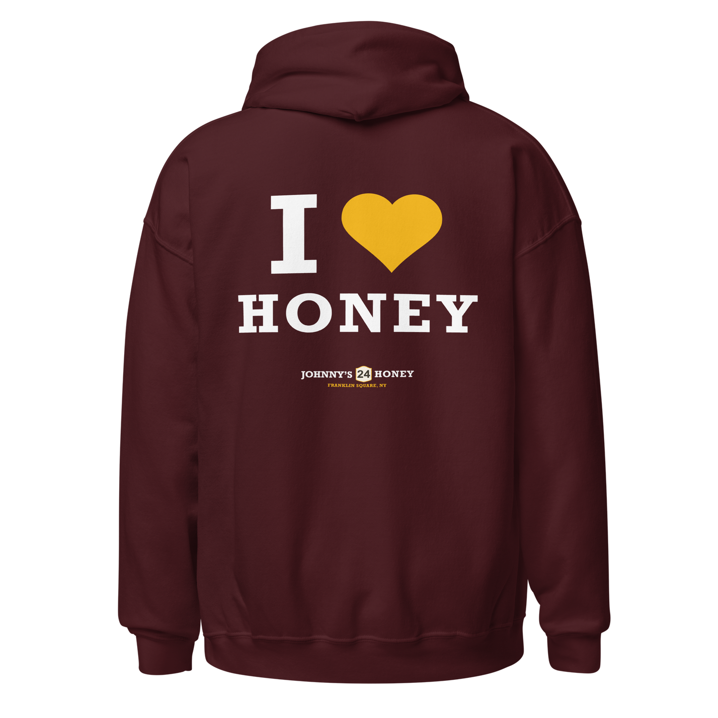 Unisex Hoodie- Bee in Front, I Love Honey in Back