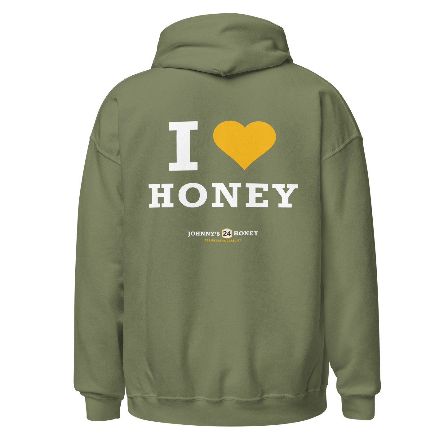 Unisex Hoodie- Bee in Front, I Love Honey in Back