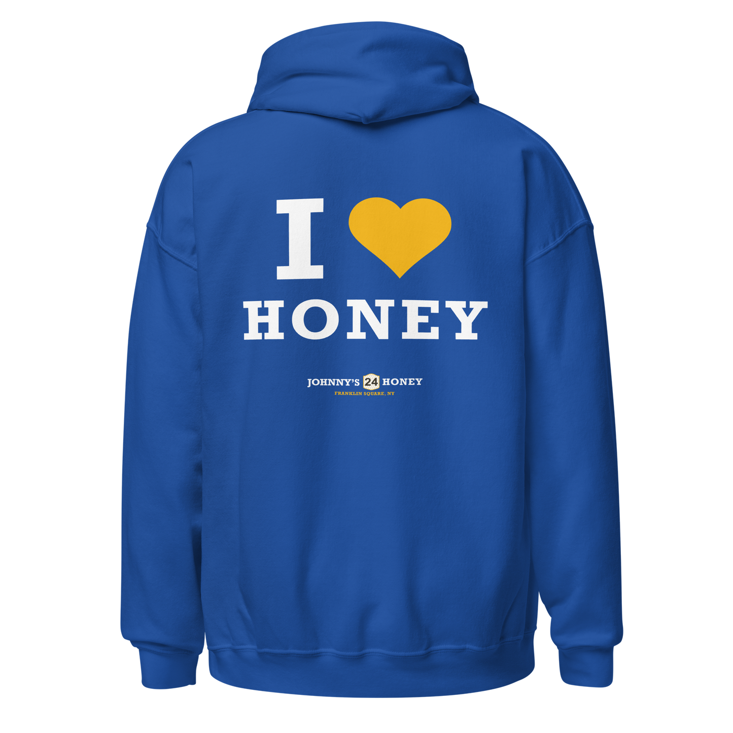 Unisex Hoodie- Bee in Front, I Love Honey in Back