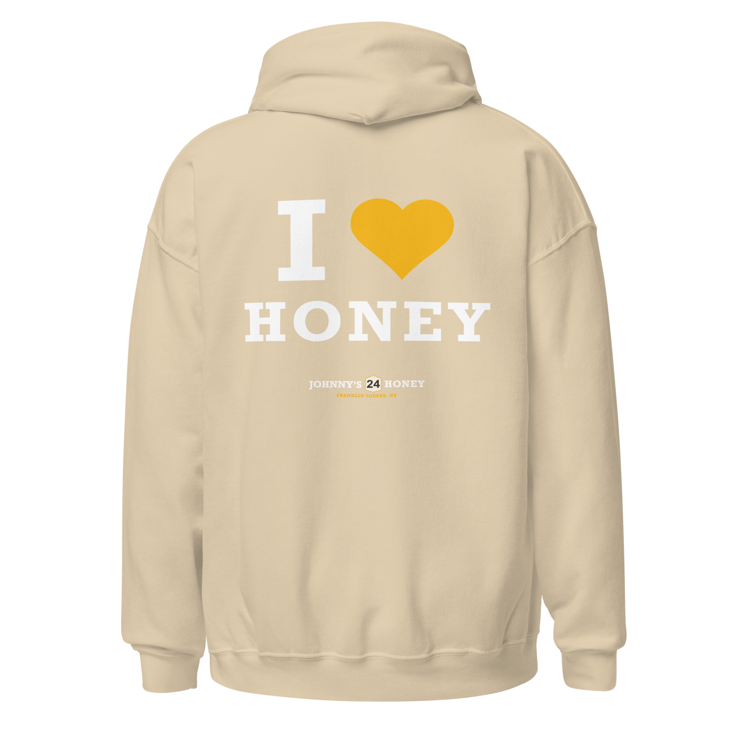 Unisex Hoodie- Bee in Front, I Love Honey in Back