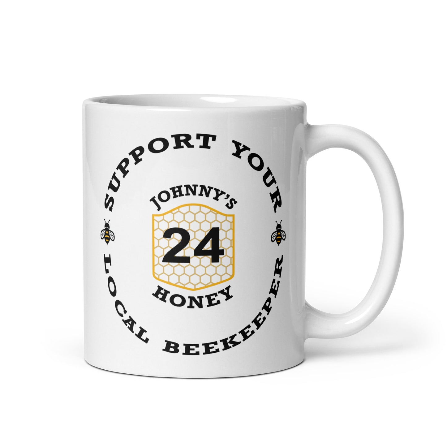 White glossy mug- Support Your Local Beekeeper