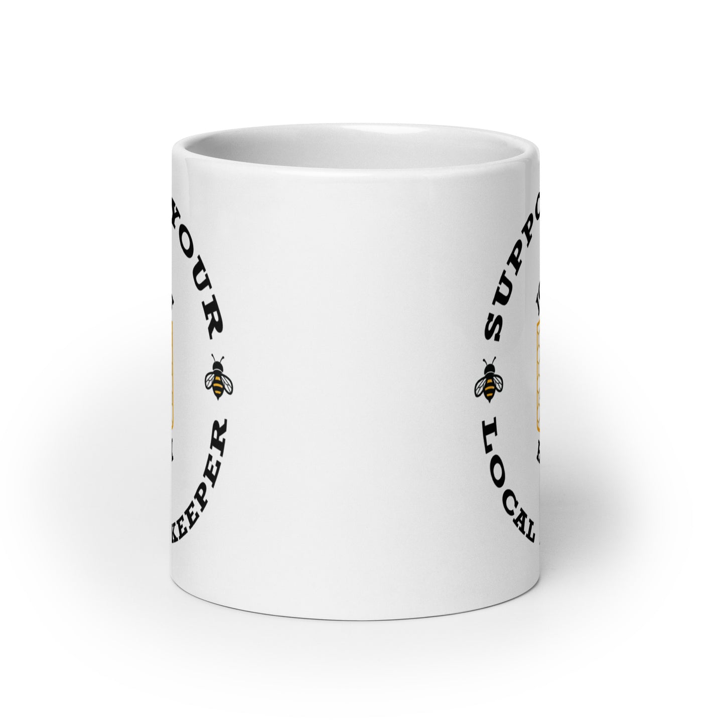 White glossy mug- Support Your Local Beekeeper