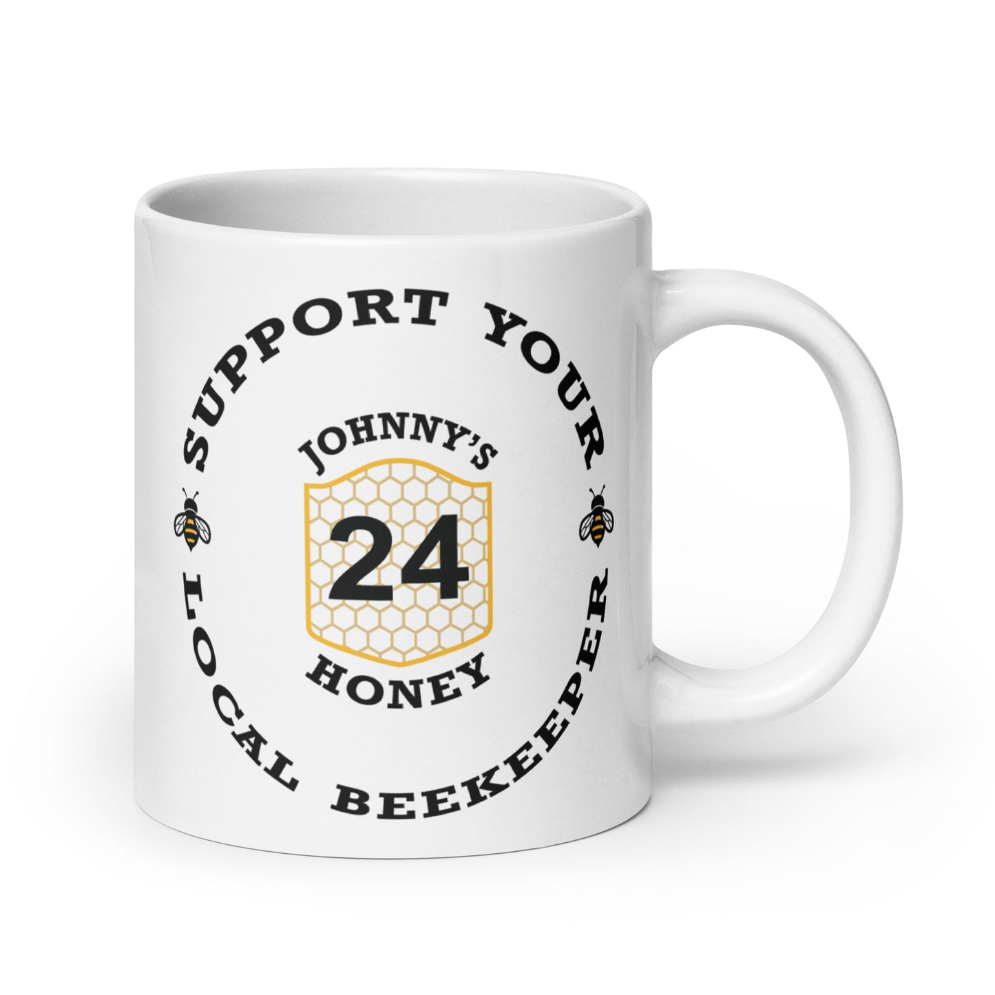 White glossy mug- Support Your Local Beekeeper