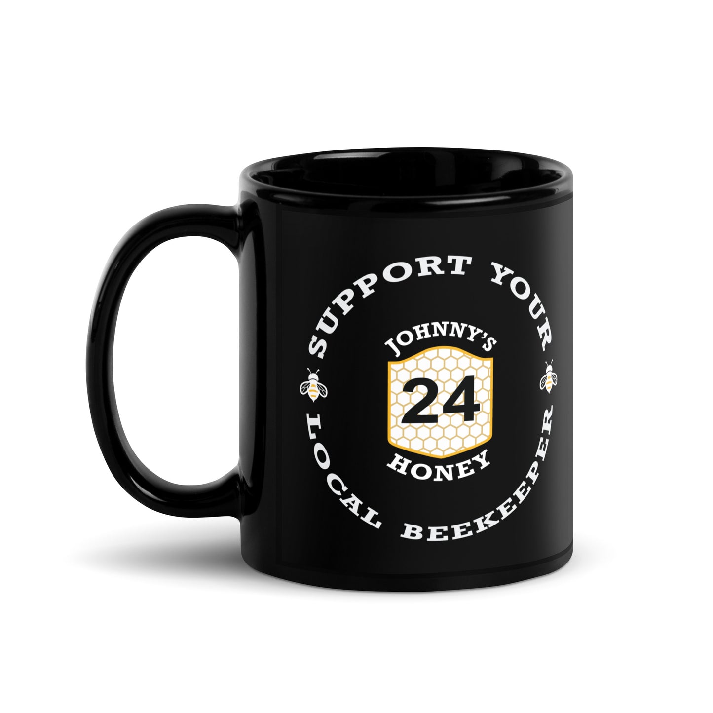 Black Glossy Mug- Support Your Local Beekeeper