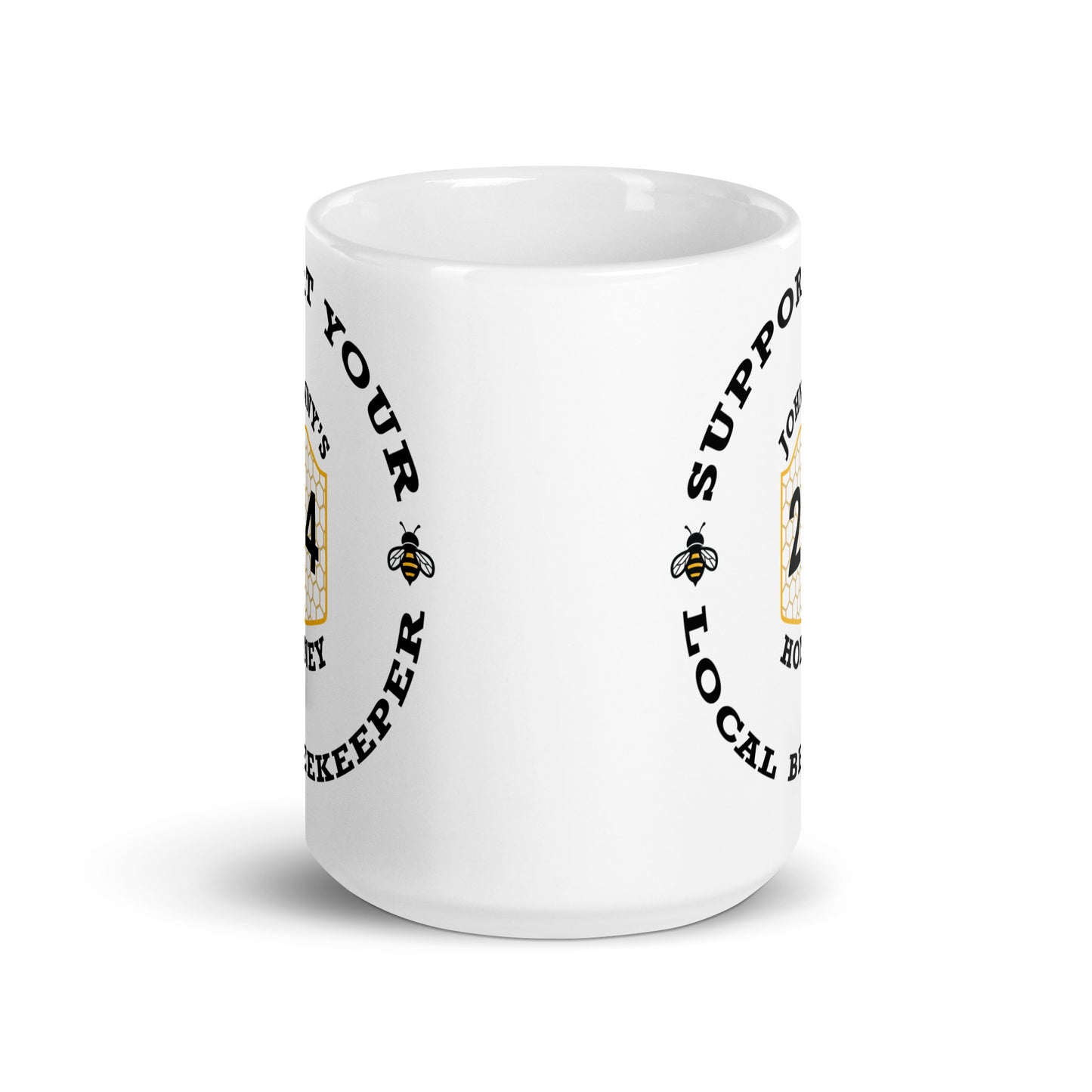 White glossy mug- Support Your Local Beekeeper