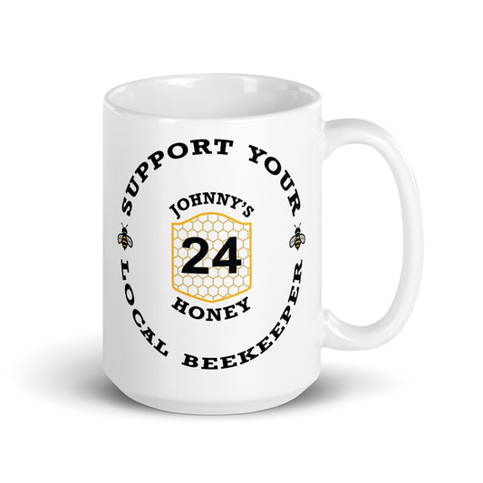 White glossy mug- Support Your Local Beekeeper