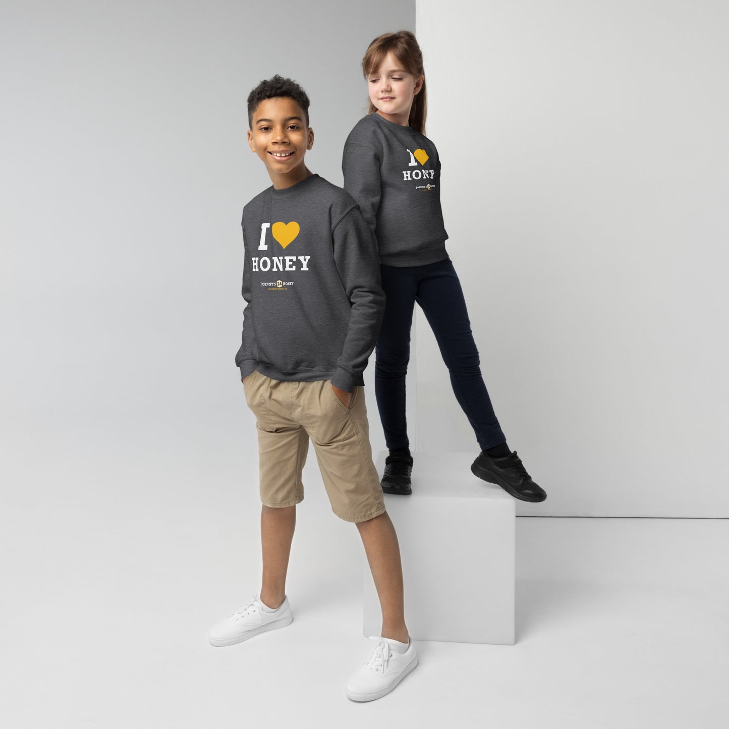 Youth crewneck sweatshirt- I Love Honey